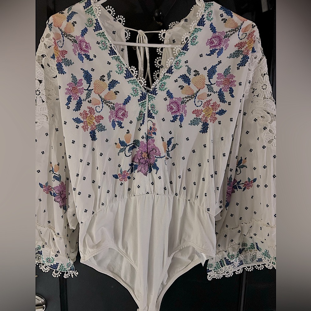 Floral Embroidered White Bodysuit